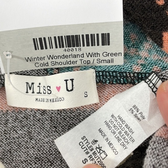 Miss U Sweater Christmas Womens Small Black Green NWT Winter Cold Shoulder Knit - Picture 11 of 13